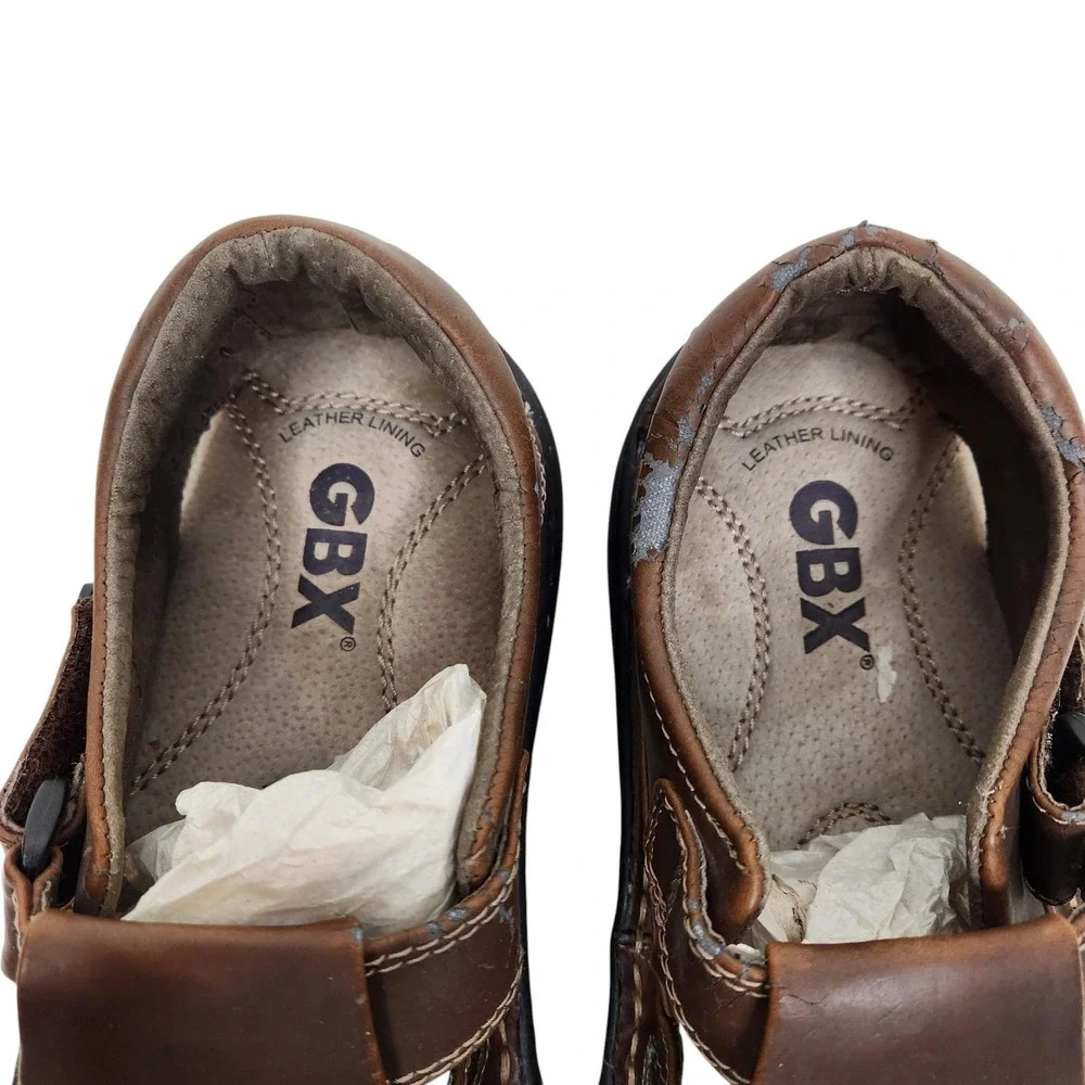 GBX Boardwalk Sandals Mens 12W Brown Fisherman Hook Loop Slip On Leather Lining